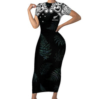 Custom New Zealand Fern Women Rugby Short Sleeve Bodycon Dress Maori Pattern LT05 Long Dress Black - Polynesian Pride