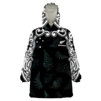 Custom New Zealand Fern Women Rugby Wearable Blanket Hoodie Maori Pattern LT05 One Size Black - Polynesian Pride