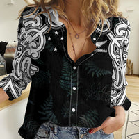 Custom New Zealand Fern Women Rugby Women Casual Shirt Maori Pattern LT05 Female Black - Polynesian Pride