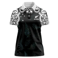 Custom New Zealand Fern Women Rugby Women Polo Shirt Maori Pattern LT05 Female Black - Polynesian Pride