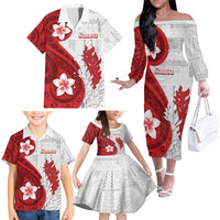 Samoa Teuila 2024 Family Matching Off The Shoulder Long Sleeve Dress and Hawaiian Shirt Samoan Siapo Pattern Red Version LT05 - Polynesian Pride