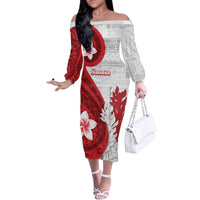 Samoa Teuila 2024 Family Matching Off The Shoulder Long Sleeve Dress and Hawaiian Shirt Samoan Siapo Pattern Red Version LT05 Mom's Dress Red - Polynesian Pride