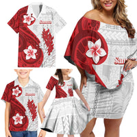 Samoa Teuila 2024 Family Matching Off Shoulder Short Dress and Hawaiian Shirt Samoan Siapo Pattern Red Version