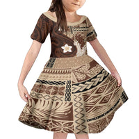 Samoa Teuila 2024 Family Matching Long Sleeve Bodycon Dress and Hawaiian Shirt Samoan Siapo Pattern Brown Version LT05 Daughter's Dress Brown - Polynesian Pride