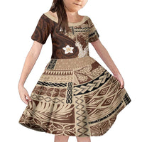 Samoa Teuila 2024 Family Matching Short Sleeve Bodycon Dress and Hawaiian Shirt Samoan Siapo Pattern Brown Version LT05 Daughter's Dress Brown - Polynesian Pride