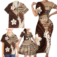 Samoa Teuila 2024 Family Matching Short Sleeve Bodycon Dress and Hawaiian Shirt Samoan Siapo Pattern Brown Version LT05 - Polynesian Pride