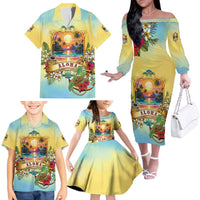 Aloha Hawaii Turtle Family Matching Off The Shoulder Long Sleeve Dress and Hawaiian Shirt Retro Style LT05 - Polynesian Pride