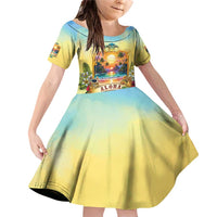 Aloha Hawaii Turtle Family Matching Off Shoulder Short Dress and Hawaiian Shirt Retro Style LT05 Daughter's Dress Beige - Polynesian Pride