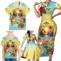 Aloha Hawaii Turtle Family Matching Short Sleeve Bodycon Dress and Hawaiian Shirt Retro Style LT05 - Polynesian Pride