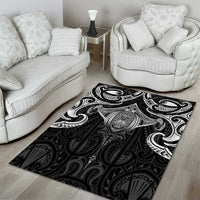 New Zealand Aotearoa Area Rug Maori Manta Ray Moko Black - Polynesian Pride