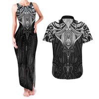 New Zealand Aotearoa Couples Matching Tank Maxi Dress and Hawaiian Shirt Maori Manta Ray Moko Black LT05 Black - Polynesian Pride
