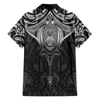 New Zealand Aotearoa Family Matching Off The Shoulder Long Sleeve Dress and Hawaiian Shirt Maori Manta Ray Moko Black LT05 - Polynesian Pride