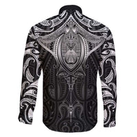 New Zealand Aotearoa Family Matching Off The Shoulder Long Sleeve Dress and Hawaiian Shirt Maori Manta Ray Moko Black LT05 - Polynesian Pride