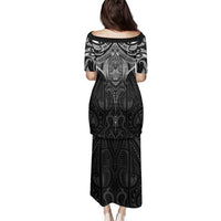 New Zealand Aotearoa Family Matching Puletasi and Hawaiian Shirt Maori Manta Ray Moko Black LT05 - Polynesian Pride