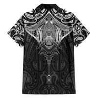 New Zealand Aotearoa Family Matching Short Sleeve Bodycon Dress and Hawaiian Shirt Maori Manta Ray Moko Black LT05 - Polynesian Pride