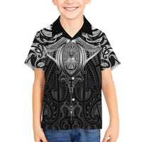 New Zealand Aotearoa Family Matching Tank Maxi Dress and Hawaiian Shirt Maori Manta Ray Moko Black LT05 Son's Shirt Black - Polynesian Pride