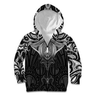 New Zealand Aotearoa Kid Hoodie Maori Manta Ray Moko Black LT05 Zip Hoodie Black - Polynesian Pride
