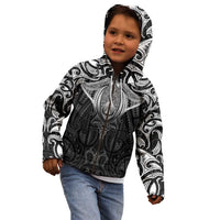 New Zealand Aotearoa Kid Hoodie Maori Manta Ray Moko Black LT05 - Polynesian Pride