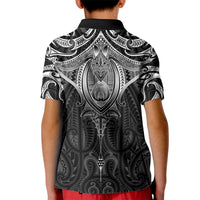 New Zealand Aotearoa Kid Polo Shirt Maori Manta Ray Moko Black LT05 - Polynesian Pride