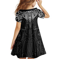 New Zealand Aotearoa Kid Short Sleeve Dress Maori Manta Ray Moko Black LT05 - Polynesian Pride