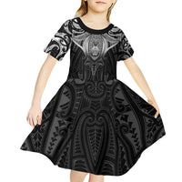 New Zealand Aotearoa Kid Short Sleeve Dress Maori Manta Ray Moko Black LT05 - Polynesian Pride