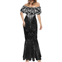 New Zealand Aotearoa Mermaid Dress Maori Manta Ray Moko Black LT05 - Polynesian Pride