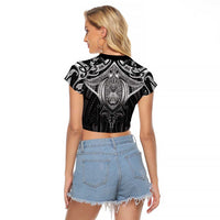 New Zealand Aotearoa Raglan Cropped T Shirt Maori Manta Ray Moko Black LT05 - Polynesian Pride