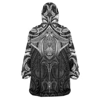 New Zealand Aotearoa Wearable Blanket Hoodie Maori Manta Ray Moko Black LT05 - Polynesian Pride