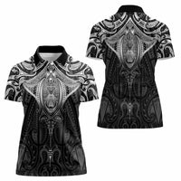 New Zealand Aotearoa Women Polo Shirt Maori Manta Ray Moko Black - Polynesian Pride
