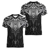 New Zealand Aotearoa Women V-Neck T-Shirt Maori Manta Ray Moko Black LT05 - Polynesian Pride