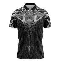 New Zealand Aotearoa Zipper Polo Shirt Maori Manta Ray Moko Black LT05 Black - Polynesian Pride