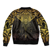 New Zealand Aotearoa Bomber Jacket Maori Manta Ray Moko Gold - Polynesian Pride