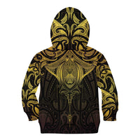 New Zealand Aotearoa Kid Hoodie Maori Manta Ray Moko Gold LT05 - Polynesian Pride