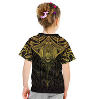 New Zealand Aotearoa Kid T Shirt Maori Manta Ray Moko Gold LT05 - Polynesian Pride