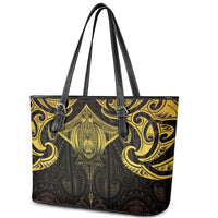 New Zealand Aotearoa Leather Tote Bag Maori Manta Ray Moko Gold LT05 - Polynesian Pride