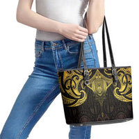 New Zealand Aotearoa Leather Tote Bag Maori Manta Ray Moko Gold LT05 - Polynesian Pride