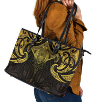 New Zealand Aotearoa Leather Tote Bag Maori Manta Ray Moko Gold LT05 - Polynesian Pride
