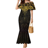 New Zealand Aotearoa Mermaid Dress Maori Manta Ray Moko Gold LT05 Women Gold - Polynesian Pride