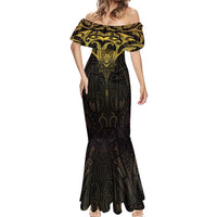 New Zealand Aotearoa Mermaid Dress Maori Manta Ray Moko Gold LT05 - Polynesian Pride