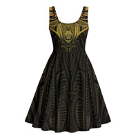 New Zealand Aotearoa Midi Dress Maori Manta Ray Moko Gold LT05 - Polynesian Pride
