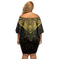 New Zealand Aotearoa Off Shoulder Short Dress Maori Manta Ray Moko Gold LT05 - Polynesian Pride