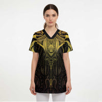 New Zealand Aotearoa Scrub Top Maori Manta Ray Moko Gold - Polynesian Pride