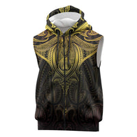 New Zealand Aotearoa Sleeveless Zip Hoodie Maori Manta Ray Moko Gold LT05 Gold - Polynesian Pride