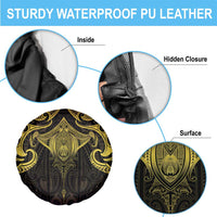 New Zealand Aotearoa Spare Tire Cover Maori Manta Ray Moko Gold LT05 - Polynesian Pride