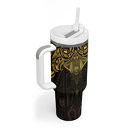 New Zealand Aotearoa Tumbler With Handle Maori Manta Ray Moko Gold LT05 - Polynesian Pride