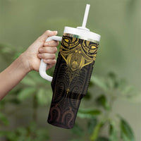 New Zealand Aotearoa Tumbler With Handle Maori Manta Ray Moko Gold LT05 - Polynesian Pride