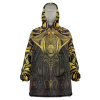 New Zealand Aotearoa Wearable Blanket Hoodie Maori Manta Ray Moko Gold LT05 One Size Gold - Polynesian Pride