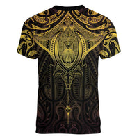 New Zealand Aotearoa Women V-Neck T-Shirt Maori Manta Ray Moko Gold LT05 - Polynesian Pride