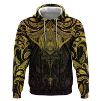 New Zealand Aotearoa Zip Hoodie Maori Manta Ray Moko Gold LT05 Pullover Hoodie Gold - Polynesian Pride