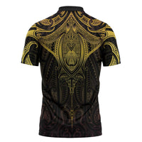 New Zealand Aotearoa Zipper Polo Shirt Maori Manta Ray Moko Gold LT05 - Polynesian Pride